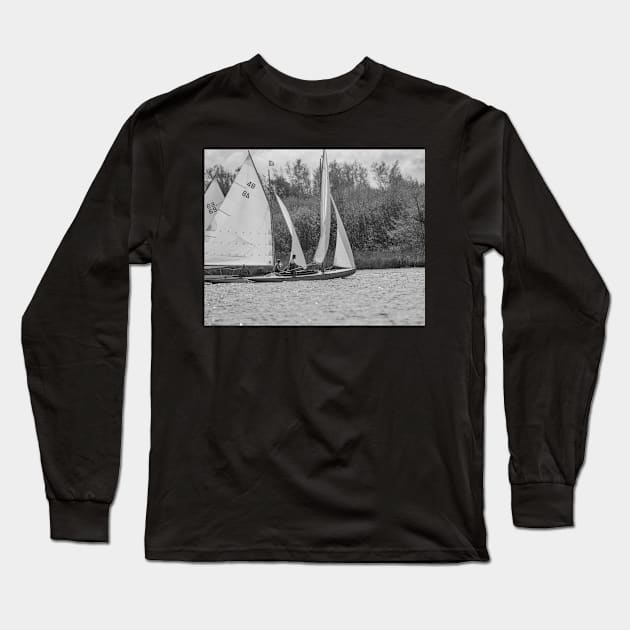 Racing boats on Wroxham Broad, Norfolk Long Sleeve T-Shirt by yackers1